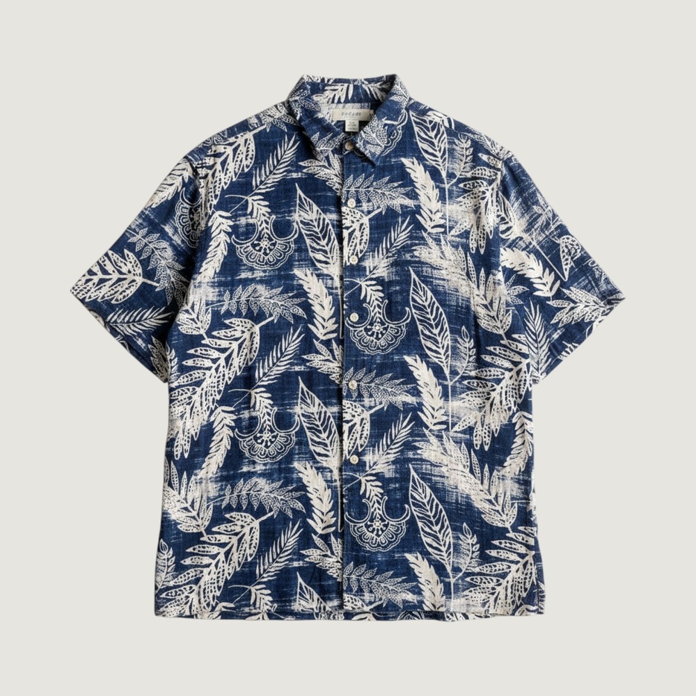Margaritaville Shirt Mens XL Blue Floral Short Sleeve Silk Linen Hawaiian Casual